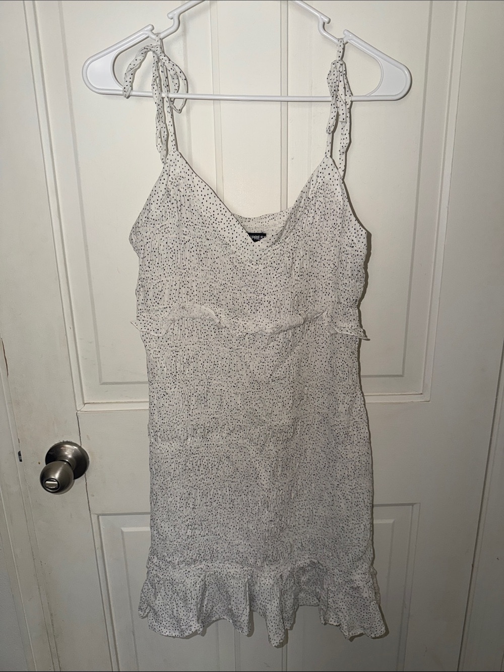 Express White Speckled Tie-Shoulder Slip Dress